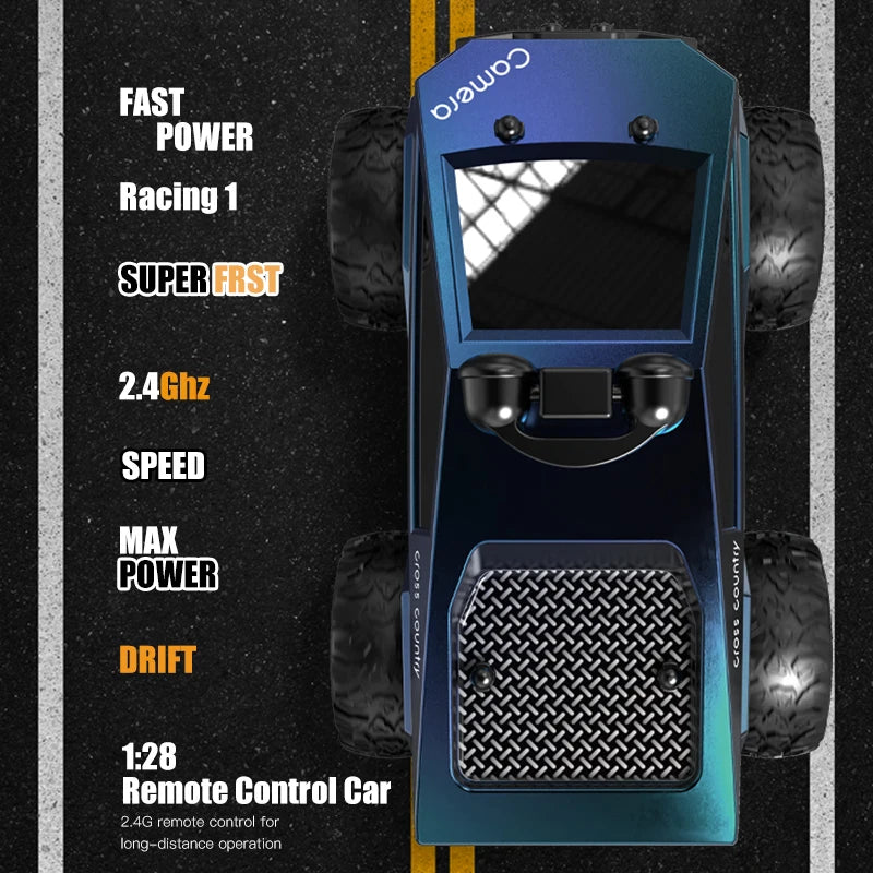 High-Speed 1:28 RC Stunt Car with HD Camera, FPV WiFi, LED Lights & App Control - Perfect Racing Toy for Kids & Adults!
